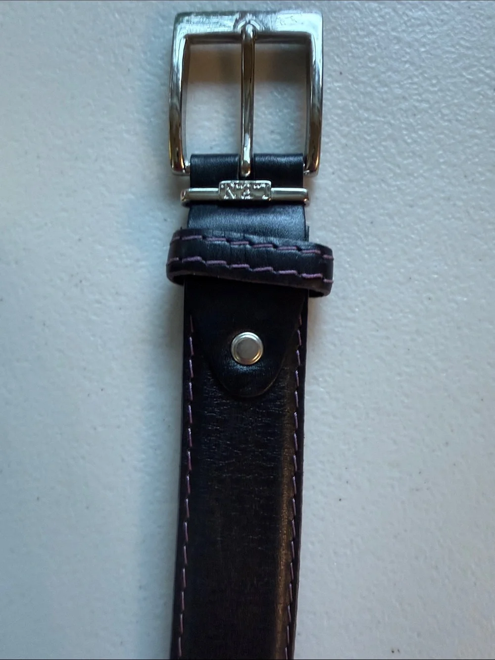 L.E.N. Black Leather Belt with Pink Contrast Stitching 40 inches
